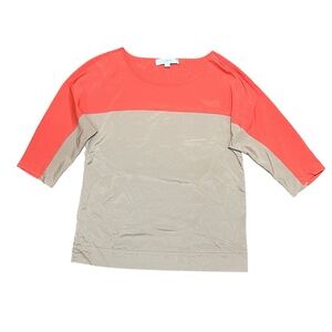 Ann Taylor Loft Colorblock Blouse Orange And Taupe 3/4 Sleeve Size Small